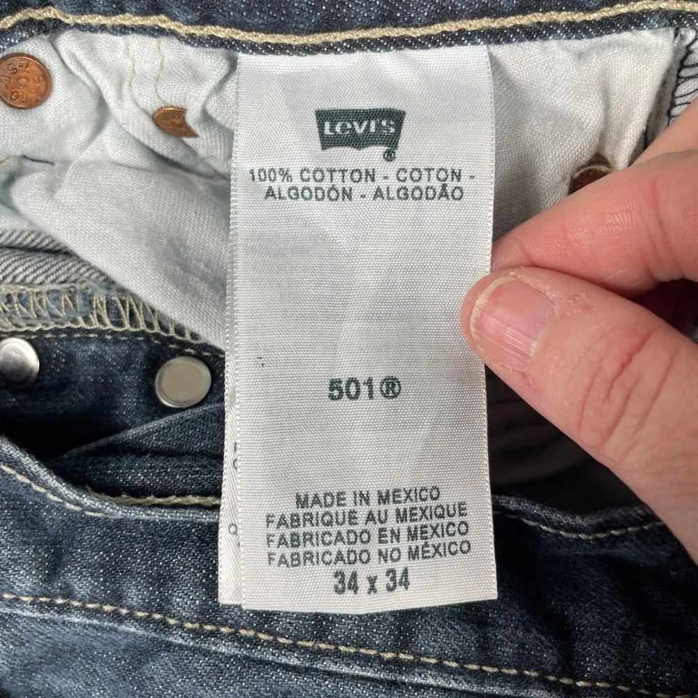 VTG Levis Jeans Men 34x34 (Fits 32x32) Dark Wash 501 Original Straight Leg Denim